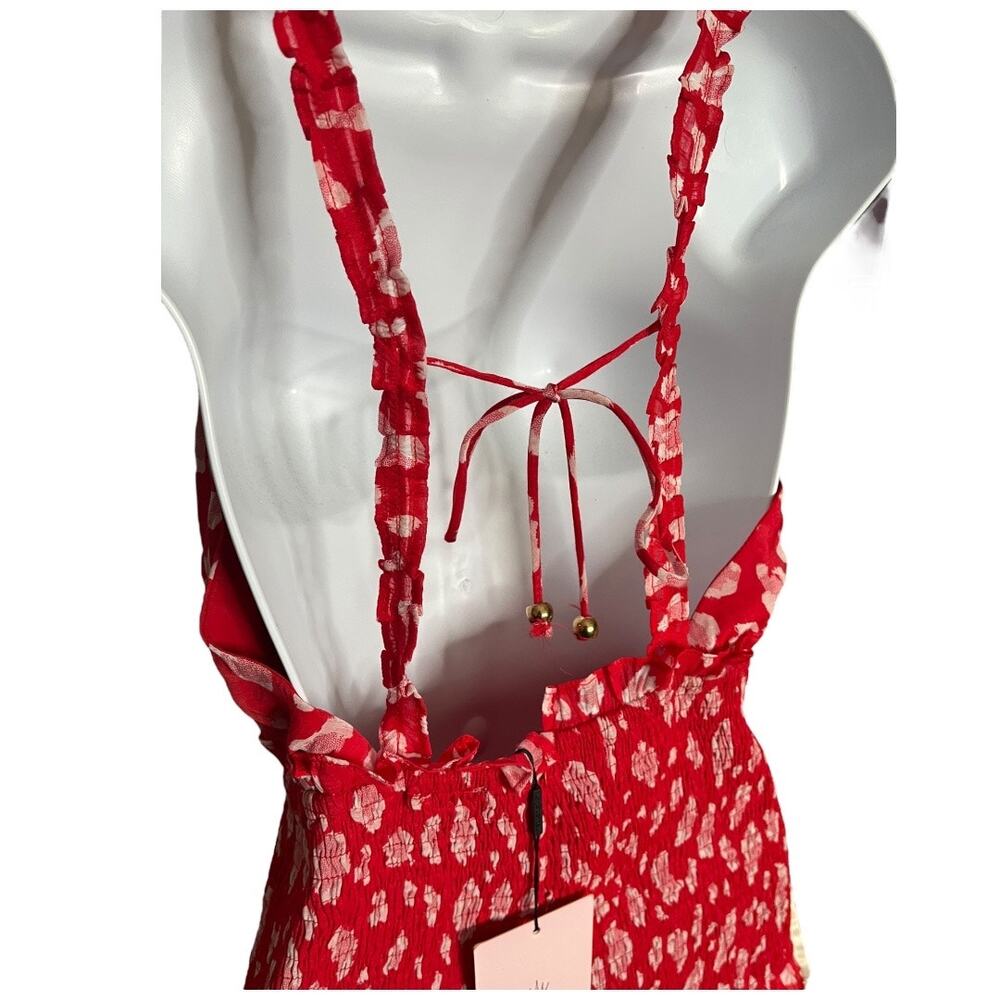 Hello Molly On The Ground red pink printed v-neck mini dress ruffle small 4 NWT - Picture 7 of 8